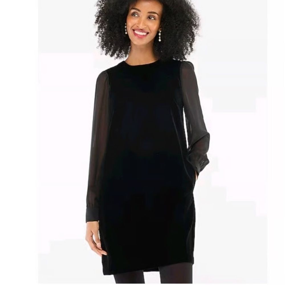 J.Crew Velvet Mini Dress Black Long Sleeve Pockets Party Cocktail US 6 NWT